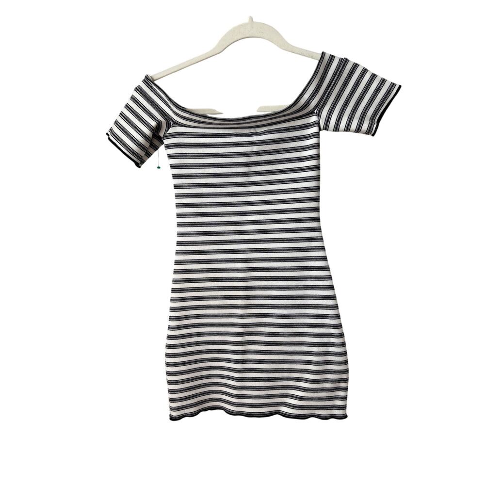 ZARA Striped Mini Dress Women Size S Bodycon Off Shoulder Knit Dress - Picture 4 of 6